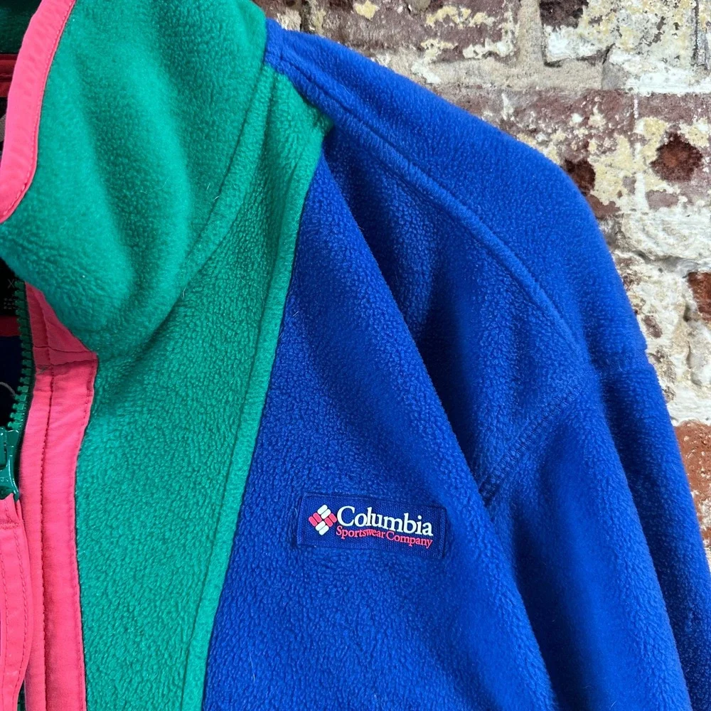 Columbia Back Bowl Full Zip Fleece Blue Green Retro Mens XL